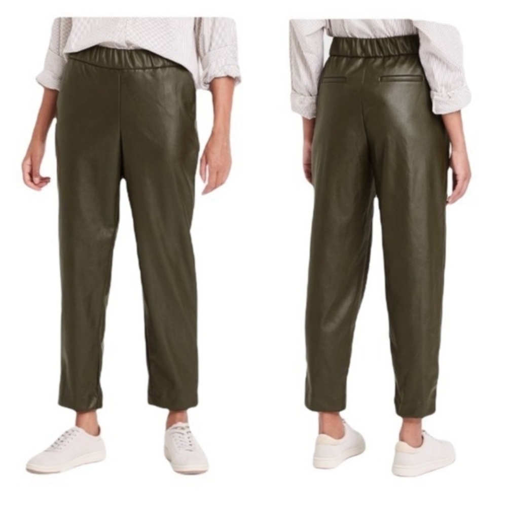 Hunter Green Vegan Leather Pull On Tapered Ankle Pants - Picture 3 of 14